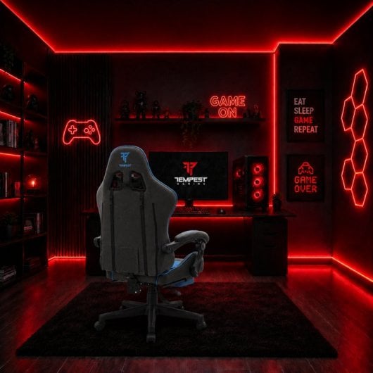 Tempest Shake Silla Gaming con Reposapiés y Masaje Negra/Azul Tela Transpirable