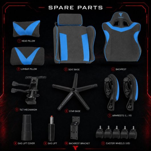 Tempest Shake Silla Gaming con Reposapiés y Masaje Negra/Azul Tela Transpirable