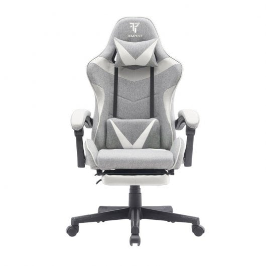 Chaise de jeu Tempest Shake avec repose-pieds et massage en tissu respirant gris/blanc