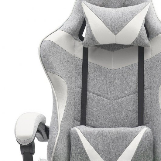 Chaise de jeu Tempest Shake avec repose-pieds et massage en tissu respirant gris/blanc