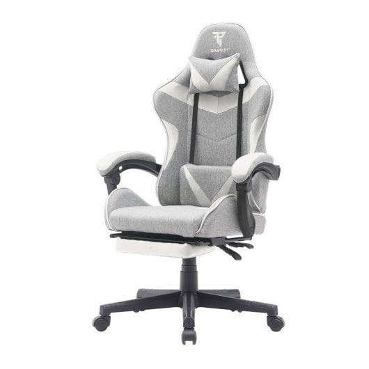 Chaise de jeu Tempest Shake avec repose-pieds et massage en tissu respirant gris/blanc
