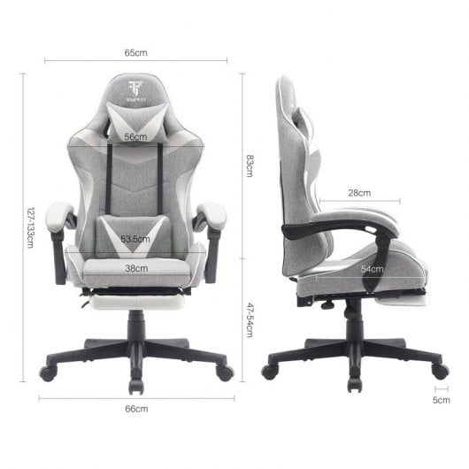 Chaise de jeu Tempest Shake avec repose-pieds et massage en tissu respirant gris/blanc