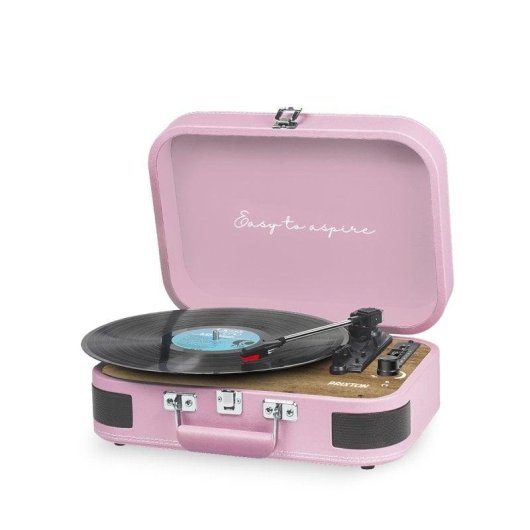 Tocadiscos Prixton VC600 Bluetooth 6W RMS Tracção Correia USB MicroSD Rosa