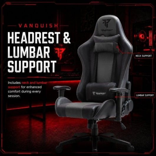 Chaise Gaming Tempest Vanquish Grise - Design Aggressif et Confort Max