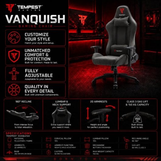 Tempest Vanquish Silla Gaming Negra Tela Transpirable