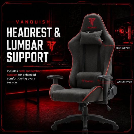 Fauteuil Gaming Tempest Vanquish Tissu Respirant Noir/Rouge