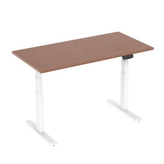Scrivania Sit/Stand motorizzata Kimex 150x75 cm, altezza 62-128 cm, piano in noce/base bianca, collegata