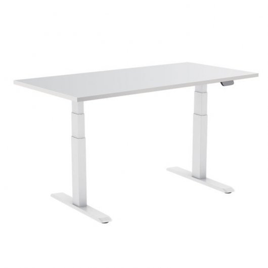 Scrivania Sit/Stand motorizzata Kimex 150x75 cm, altezza 62-128 cm, piano bianco/base bianca, collegata