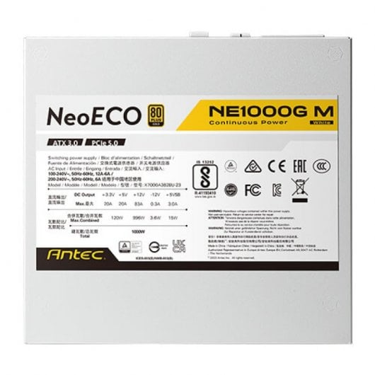 Antec Neo ECO NE1000G M ATX3.0 1000W 80 Plus Gold Modular Weiß