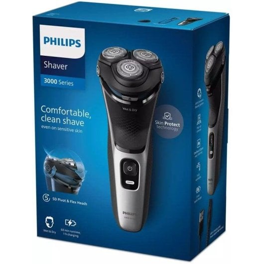 Elektrorasierer Philips Shaver Series 3000 S3143/00 Kabellos 60min Nass- und Trockenrasur 3 Scherköpfe Schnellladung