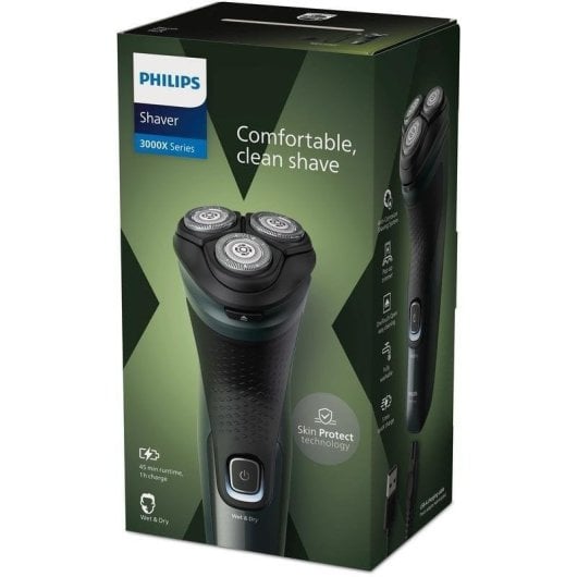 Rasoio Elettrico Viso Philips Shaver 3000X X3052/00 Senza Filo 45min Funzionamento a Umido 3 Testine