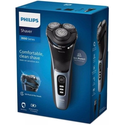 Rasoir Visage Philips Shaver Series 3000 S3243/12 Sans Fil 60min Sec et Humide 3 Têtes