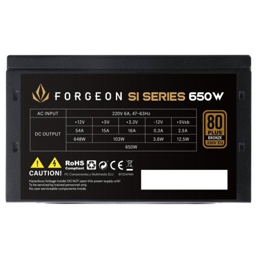 Forgeon SI Series PSU 650W 80+ Bronze - Fuente de Alimentación Negra Bulk
