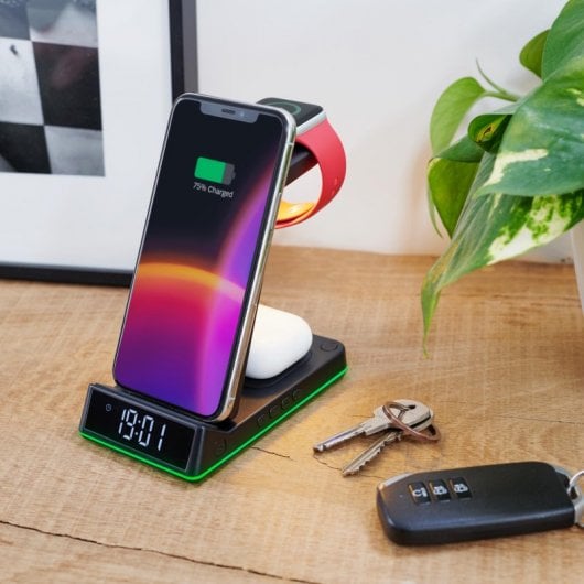 Thomson CL750IA Estação de Carga Sem Fios por Indução de 3 Zonas com Relógio Despertador