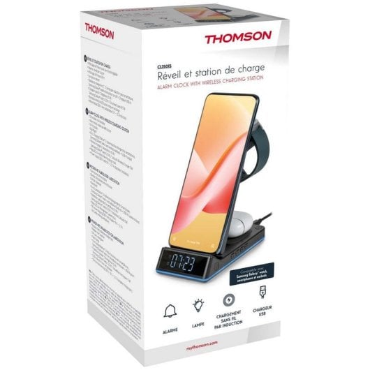 Estação de carregamento sem fio por indução de 3 zonas Thomson CL750IS com despertador