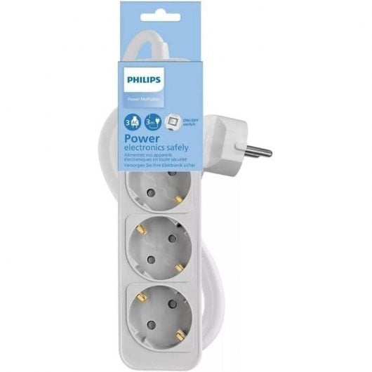 Extensão elétrica Philips CHP2134W/10 com interruptor de 3 tomadas 1,5 m branco