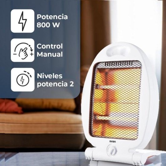 Poêle Électrique Halogène Svan SCEH0800V 800W Basse Consommation avec Sécurité Antibasculement