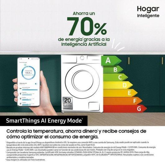 Máquina de Lavar Roupa Samsung WW90CGC04DTHEC 9 Kg 1400rpm A Branco Wi-Fi IA