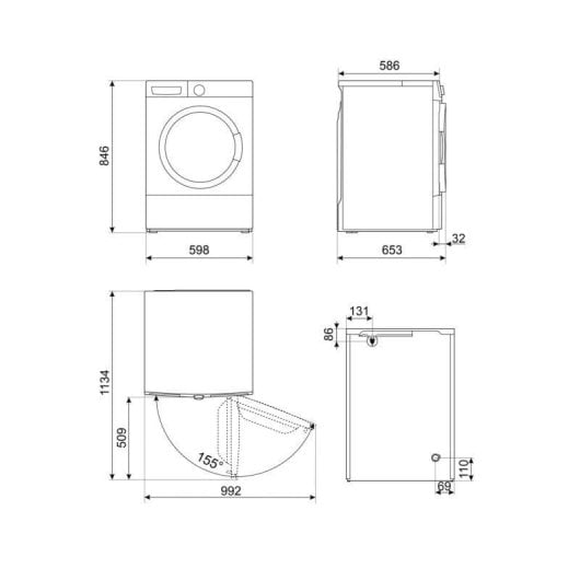 Smeg DNP93SLES Secadora con Bomba de Calor de Carga Frontal 9Kg C Blanca