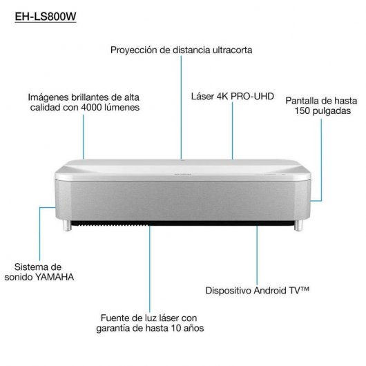 Epson EH-LS800B Proyector de Alcance Ultracorto ANSI 3LCD 4K PRO-UHD 4000 Lúmenes Blanco