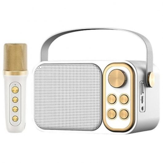 Klack Karaoke Retro Altifalante Subwoofer com Microfone Bluetooth 10W Branco