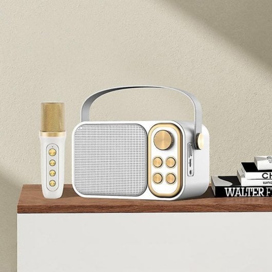 Klack Karaoke Retro Altifalante Subwoofer com Microfone Bluetooth 10W Branco