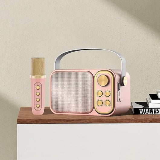 Klack Karaoke Retro Altavoz Subwoofer con Micrófono Bluetooth 10W Rosa