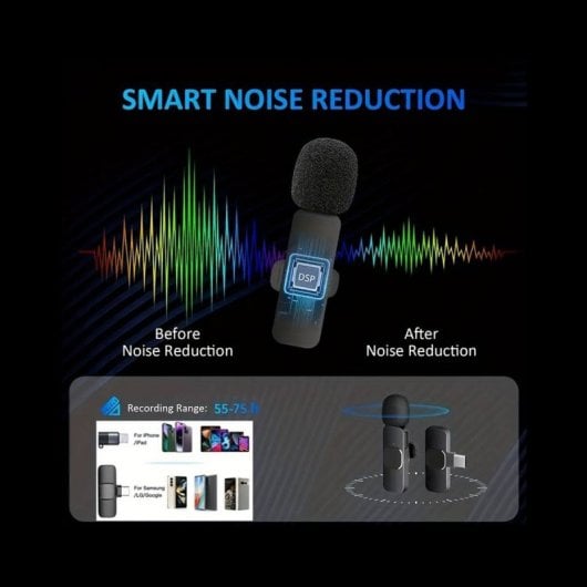Klack K8 Micrófono Inalámbrico con Reducción de Ruido Compatible con iPhone y USB-C 20m
