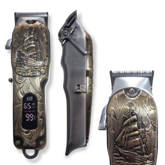 Máquina de Cortar Cabelo Klack Vintage Sem Fios 180min 4 Pentes LED Profissional