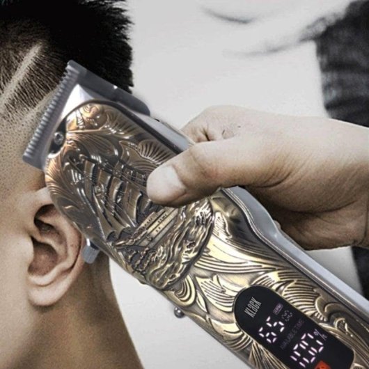 Máquina de Cortar Cabelo Klack Vintage Sem Fios 180min 4 Pentes LED Profissional