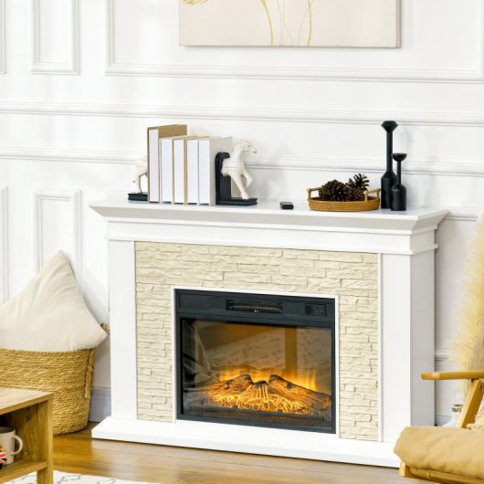 Homcom Chimenea Eléctrica con Calefacción 1800w Efecto Llama Blanco