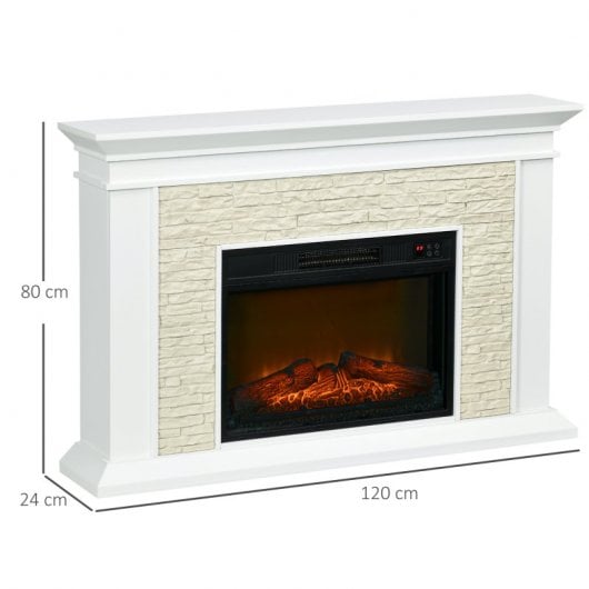 Homcom Chimenea Eléctrica con Calefacción 1800w Efecto Llama Blanco