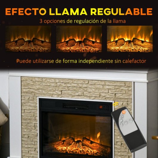 Homcom Chimenea Eléctrica con Calefacción 1800w Efecto Llama Blanco