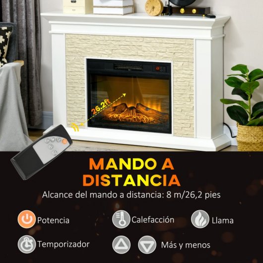 Homcom Chimenea Eléctrica con Calefacción 1800w Efecto Llama Blanco