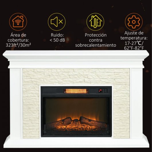 Homcom Chimenea Eléctrica con Calefacción 1800w Efecto Llama Blanco