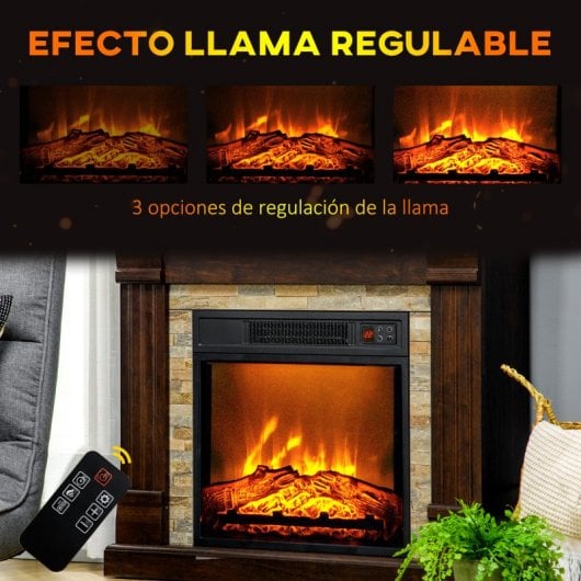 Homcom Chimenea Eléctrica con Calefacción 1800w Efecto Llama Marrón Oscuro
