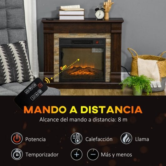 Homcom Chimenea Eléctrica con Calefacción 1800w Efecto Llama Marrón Oscuro