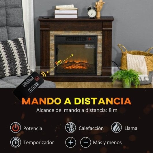 Lareira Elétrica Homcom 820-384V92DR 1800W Chão com Comando e Temporizador