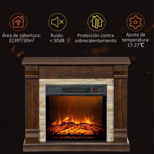 Homcom Chimenea Eléctrica con Calefacción 1800w Efecto Llama Marrón Oscuro
