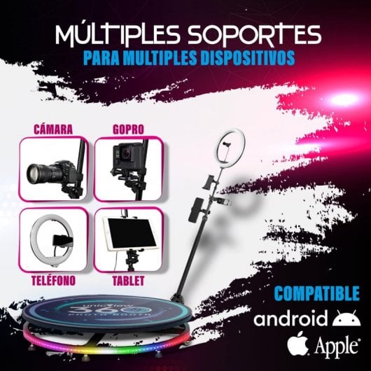 UnicView Photo Booth 360 De 2 a 3 Personas 80cm Iluminación RGB LED con Mando