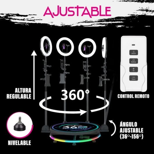 UnicView Photo Booth 360 De 2 a 3 Personas 80cm Iluminación RGB LED con Mando