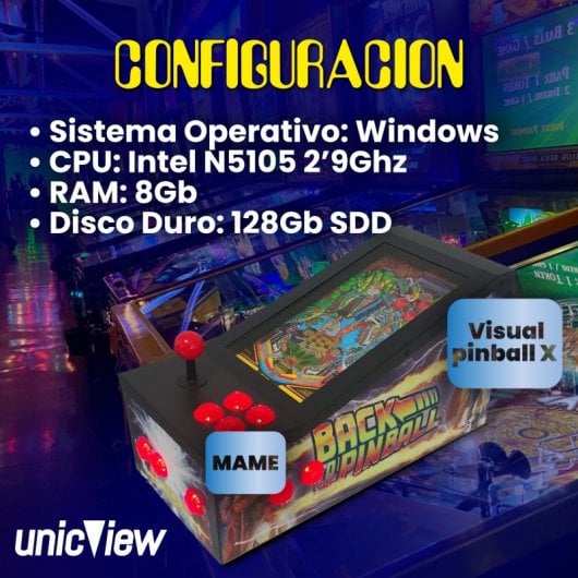 UnicView Pinball Virtual 13.3" FullHD con Mini PC Intel Celeron N5105/8GB/128GB SSD