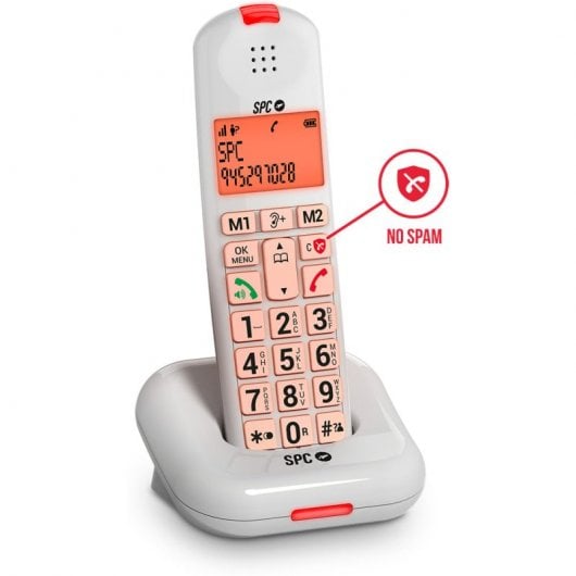 SPC Comfort Kairo Téléphone fixe sans fil pour seniors compatible avec appareils auditifs Blanc