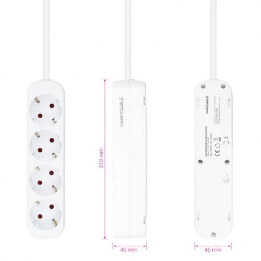 Nanocable Regleta de Enchufes con 4 Tomas Tipo F 1.4m Blanco