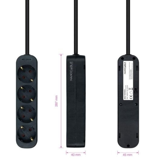 Régua de tomadas Nanocable 10.37.0004-NS-BK 4 Tomadas Proteção Infantil Cabo 1,4 m Preto