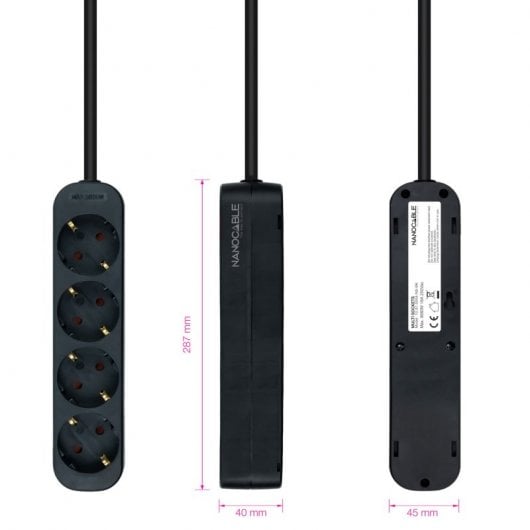 Nanocable Regleta de Enchufes con 4 Tomas Tipo F 1.4m Negro