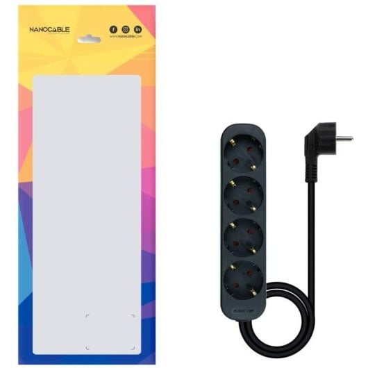 Régua de tomadas Nanocable 10.37.0004-NS-BK 4 Tomadas Proteção Infantil Cabo 1,4 m Preto