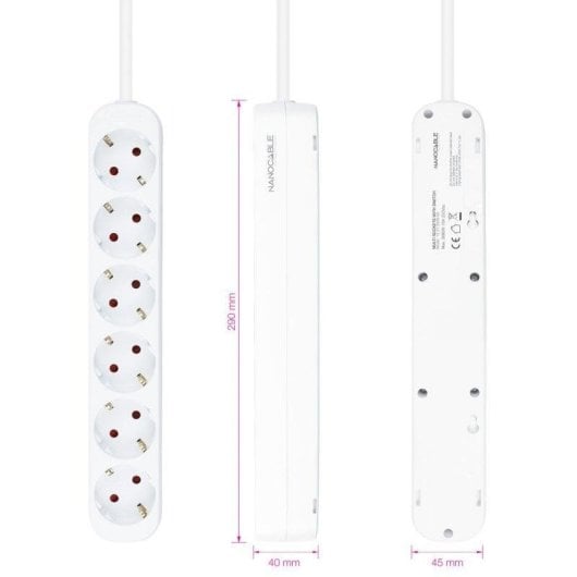 Régua de tomadas Nanocable 10.37.0006-NS 6 tomadas proteção infantil cabo 1,4 m branca