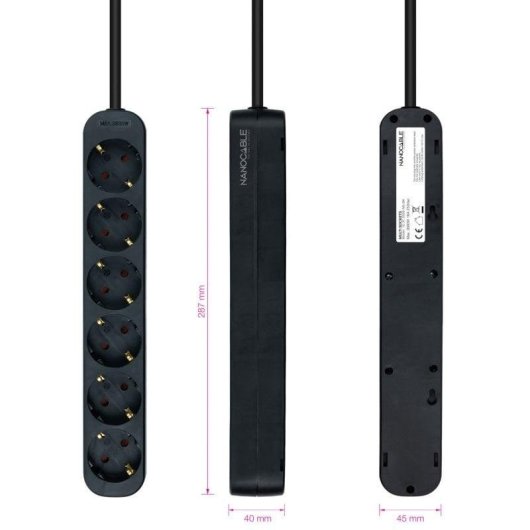 Régua de tomadas Nanocable 10.37.0006-NS-BK 6 tomadas proteção infantil 1,4 m preta
