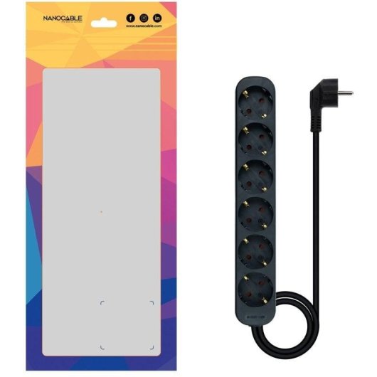 Régua de tomadas Nanocable 10.37.0006-NS-BK 6 tomadas proteção infantil 1,4 m preta